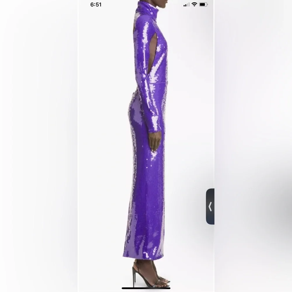 LaQuan Smith Sequin Mock Neck Long Sleeve Cutout Column Gown - Picture 4 of 12